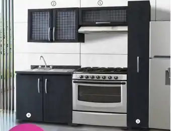 Cocina Cozumel 200x65x198cm, Alacena Campana 80x43x30cm/Grande 90x43x60cm/Vertical 30x65x198cm, Base para Tarja 6805-A