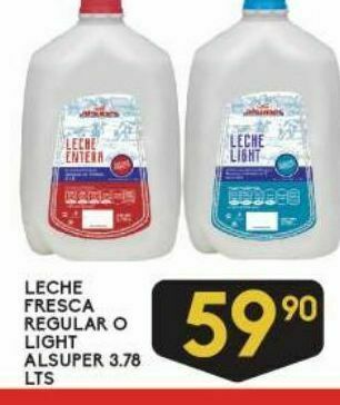 Alsuper Leche fresca alsuper regular o light 3.78 lts oferta