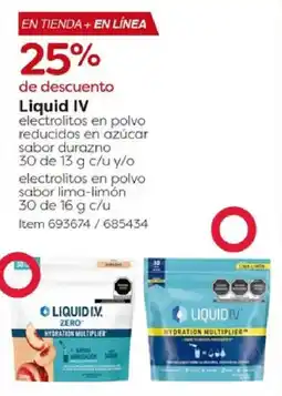 Costco Liquid IV electrolitos en polvo reducidos en azúcar sabor durazno oferta