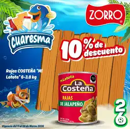 Zorro La Costeña rajas de jalapeño oferta