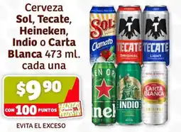 Soriana Híper Sol, tecate, heineken, indio o carta blanca cerveza oferta