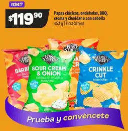 Smart & Final First street papas clásicas, onduladas, bbq, crema y cheddar o con cebolla oferta