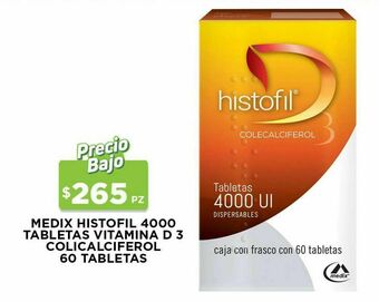 Medix histofil4000 tabletas vitamina d 3 colicalciferol 60 pz