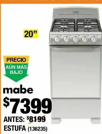 The Home Depot Estufa de piso mabe 20" oferta