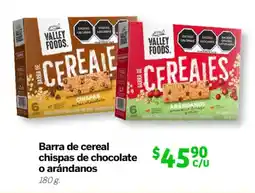 Soriana Mercado Valley Foods barra de cereal chispas de chocolate o arándanos oferta