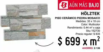 Piso cerámico piedra mosaico multicolor 35x18 cm x m2