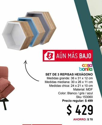 Sodimac Homecenter Set de 3 repisas hexagonales blanca, gris y azul oferta