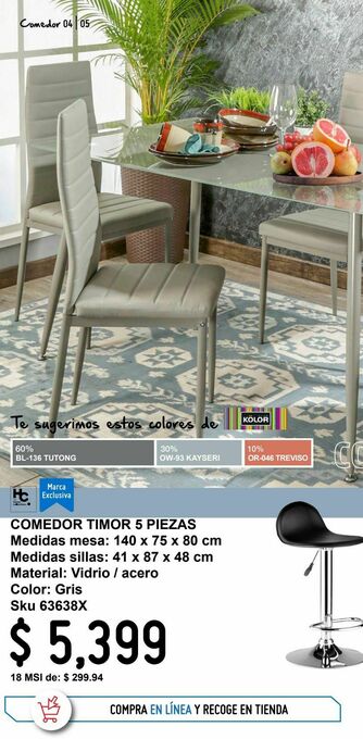 Sodimac Homecenter Comedor vidrio 4 puestos timor oferta