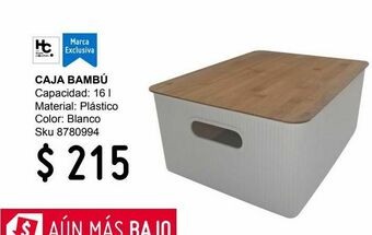 Caja plástica con tapa bambú blanco 16 litros
