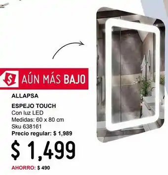 Sodimac Homecenter El8060b espejo touch con luz led oferta