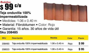 Sodimac Homecenter Teja onduvilla 1.06 x .40 m teja de fibrobitumen 100% impermeabilizante 15 años oferta