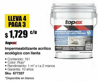 Impermeabilizante topex llanta 10 años 19l rojo