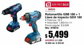 Combo bosch 18v 1 rotomartillo gsb 180 + 1 llave de impacto gdx 180