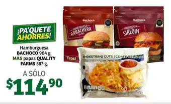Soriana Súper Hamburguesa Bachoco 904g, Más Papas Quality Farms 587g oferta