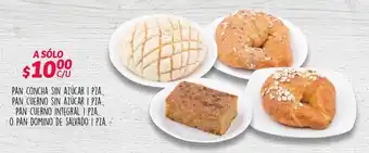 Pan Concha/Cuerno sin Azúcar/Pan Cuerno Integral o Pan Domino de Salvado