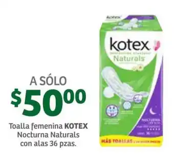 Toalla Femenina Kotex Nocturna Naturals con Alas 36 pzas