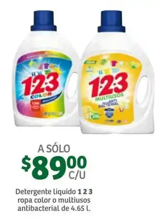 Soriana Súper Detergente Liquido 1-2-3- Ropa Color o Multiusos Antibacterial 4.65L oferta