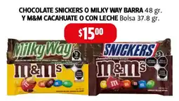 Farmacias Guadalajara Chocolate snickers o milky way barra y m&m cacahuate o con leche bolsa oferta
