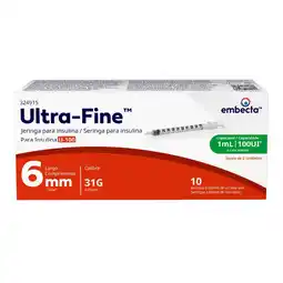Farmacias Benavides Jeringas para Insulina U-100 1 ml 31g x 6 mm oferta