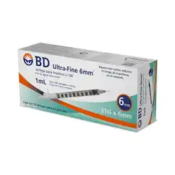 Farmacias Benavides Jeringas para Insulina U-100 1 ml 31g x 6 mm oferta