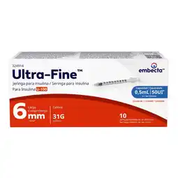Farmacias Benavides Jeringas para Insulina U-100 0.5 ml 31 g x 6 mm oferta