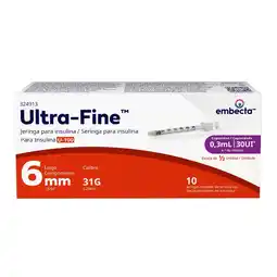 Farmacias Benavides Jeringas Insulina U-100 0.3ml 31g x 6mm oferta