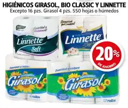 Farmacias Guadalajara Higiénicos girasol, bio classic y linnette oferta