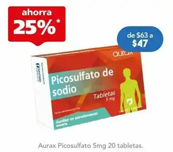 Farmacia San Pablo Aurax picosulfato 5mg 20 tabletas. oferta