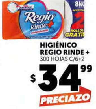 Merco Higiénico Regio Rinde+ 300 Hojas C/6+2 oferta