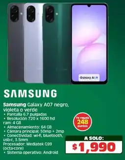 Soriana Híper Samsung galaxy A07 negro oferta