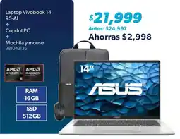 Sam's Club ASUS Laptop Vivobook 14 + Copilot PC + Mochila y mouse oferta