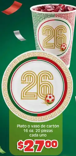 Soriana Híper Plato o vaso de cartón oferta