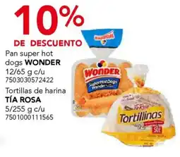 City Club Wonder pan super hot dogs o Tía Rosa tortillas oferta
