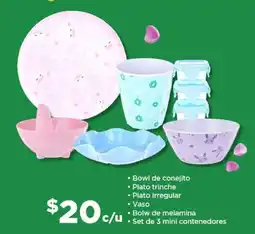 Bodega Aurrerá Bowl de conejito, plato trinche, plato irregular, vaso oferta