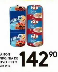 Alsuper Jamón virginia de pavo fud o kir kg oferta