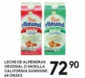 Alsuper Leche de almendras original o vainilla california sunshine 64oz oferta