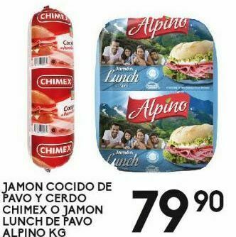 Alsuper Jamón cocido de pavo y cerdo chimex kg oferta