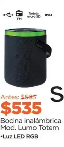 Chedraui Bocina inalámbrica Mod. Lumo Totem •Luz LED RGB oferta