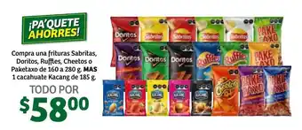 Soriana Híper Frituras Sabritas, Doritos, Ruffles, Cheetos o Paketaxo 160 a 280g, Cacahuate Kacang 185g oferta