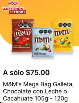 OXXO M&m's mega bag galleta, chocolate con leche o cacahuate oferta