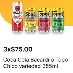 OXXO Coca Cola Bacardí o Topo Chico variedad oferta