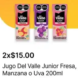 OXXO Del valle jugo junior fresa, manzana o uva oferta