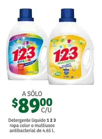 Soriana Híper Detergente Liquido Ropa Color o Multiusos Antibacterial 1-2-3 4.65L oferta