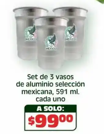 Set de 3 vasos de aluminio selección mexicana