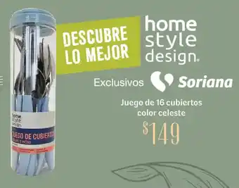 Home style design juego de 16 cubiertos color celeste