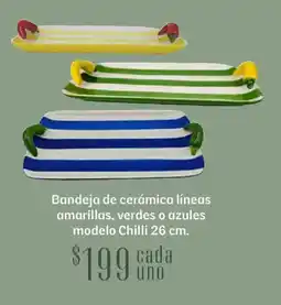 Soriana Híper Bandeja de cerámica líneas amarillas, verdes o azules modelo chilli oferta