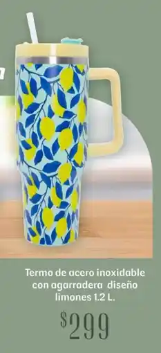 Soriana Híper Termo de acero inoxidable con agarradera diseño limones oferta