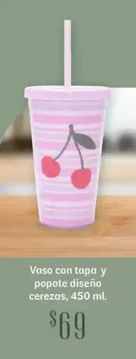 Soriana Híper Vaso con tapa y popote diseño cerezas oferta