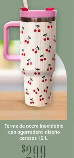 Soriana Híper Termo de acero inoxidable con agarradera diseño cerezas oferta
