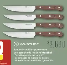Soriana Híper Wüsthof juego 4 cuchillos para carne con estuche de madera oferta